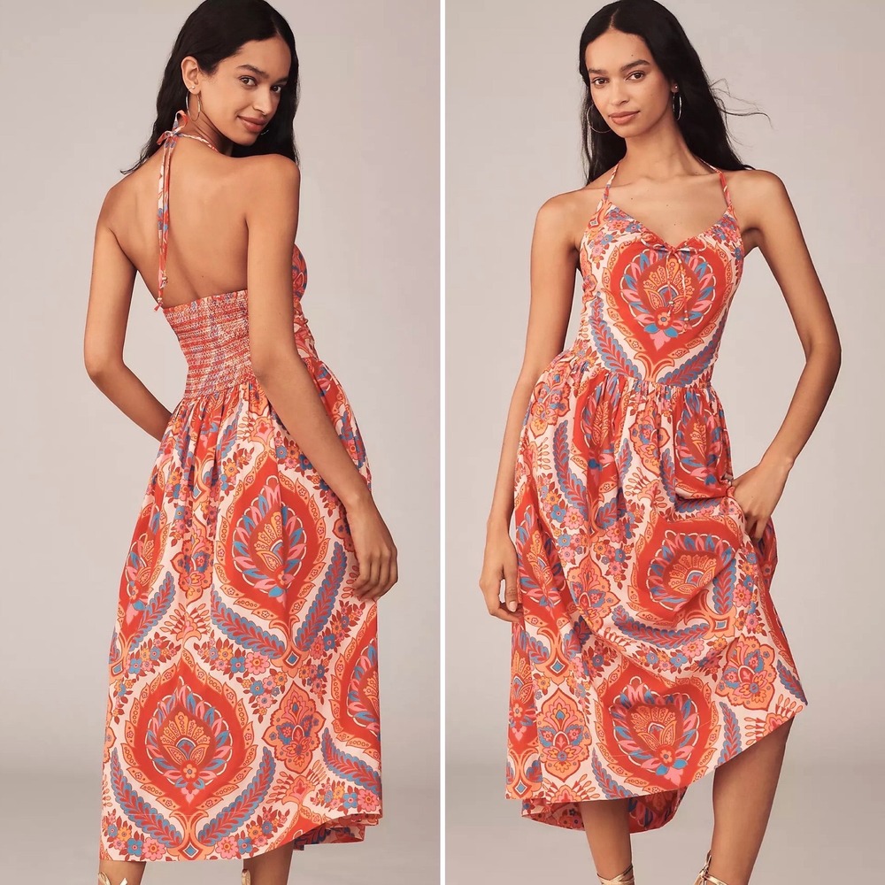 NWT Anthropologie‎ Love The Label Midi Dress Rita Halter Flowy Colorful XL $325